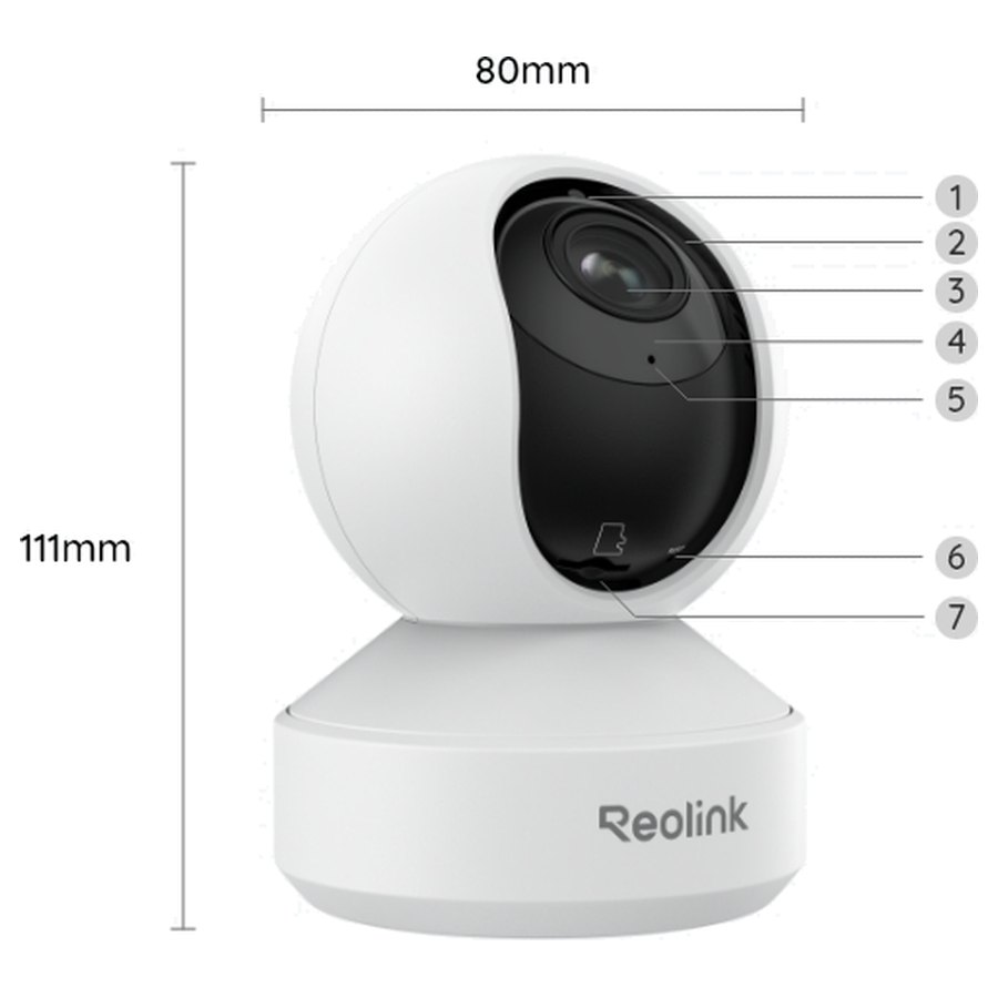 Reolink E1 Zoom sivulta ja mitat