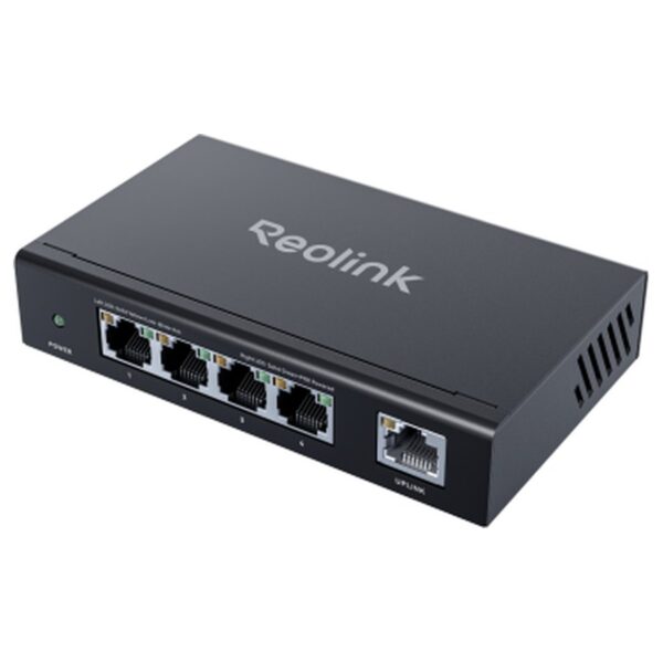 Reolink RLA-PS1E -PoE-kytkin, 4 PoE-porttia ja uplink
