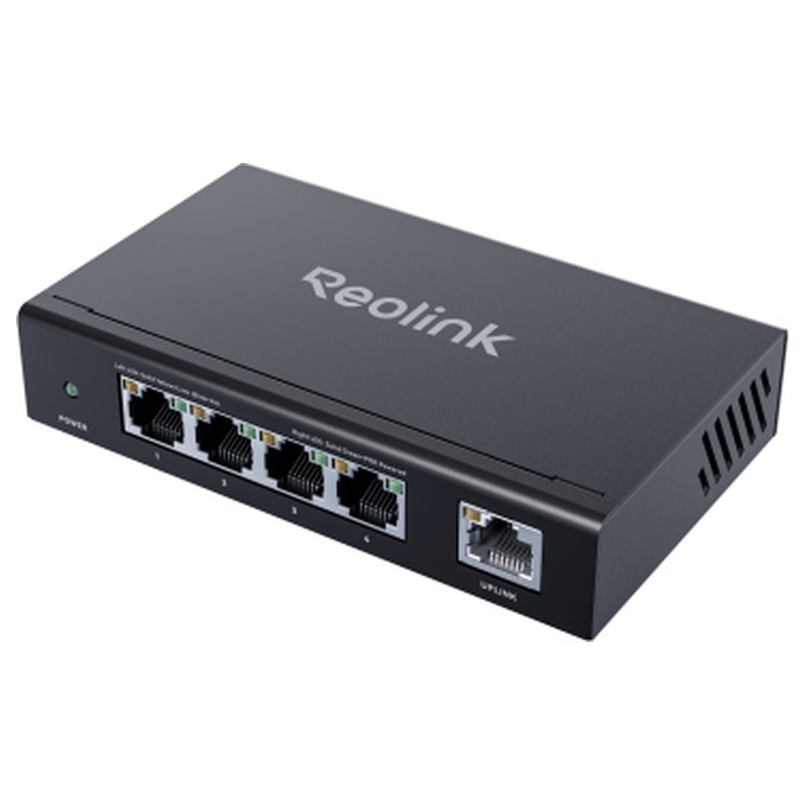 Reolink RLA-PS1E -PoE-kytkin, 4 PoE-porttia ja uplink