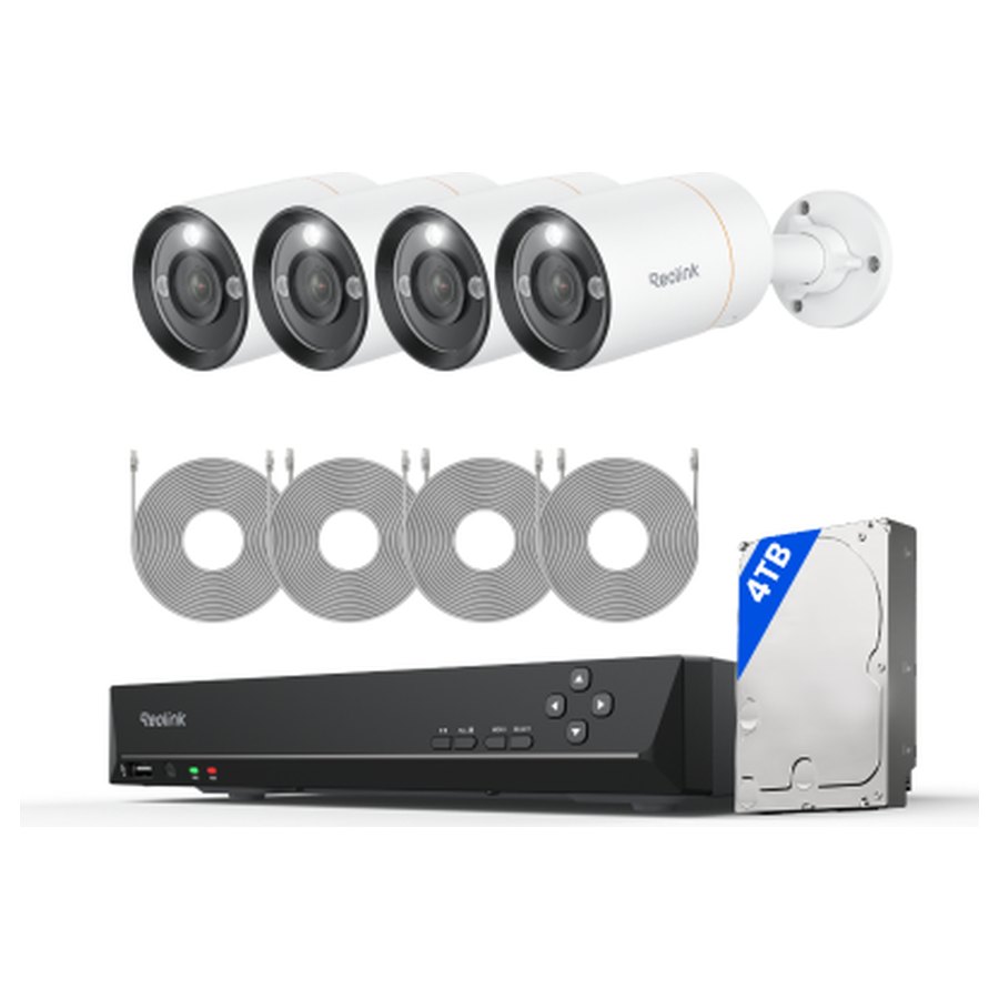 Reolink RLK8-1200B4-A -valvontasarja: 8-kanavainen tallennin + 4 kameraa, 12 MP
