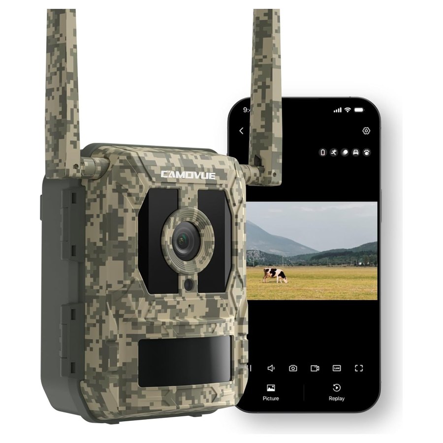 Reolink Camovue Talon Pro -riistakamera ja Camovue-sovellus puhelimessa
